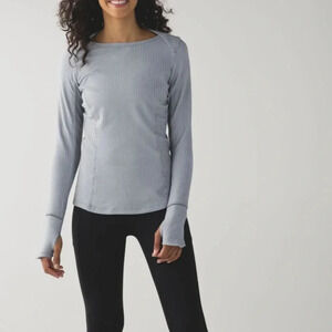 Lululemon Kanto Catch Me Long Sleeve Size 10 Sweatshirt Gray Herringbone Top